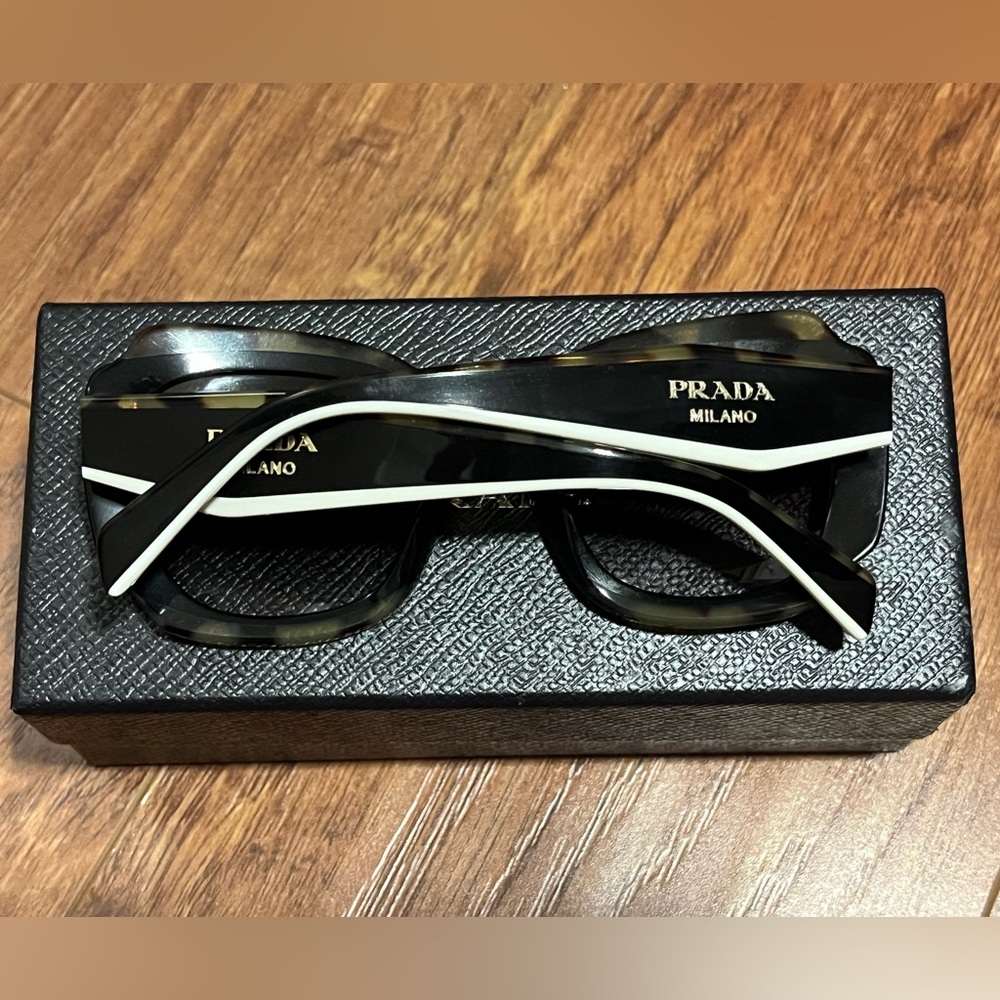 PRADA | Women's Black and Tortoise Shell Sunglasses with White accents - Picture 7 of 12